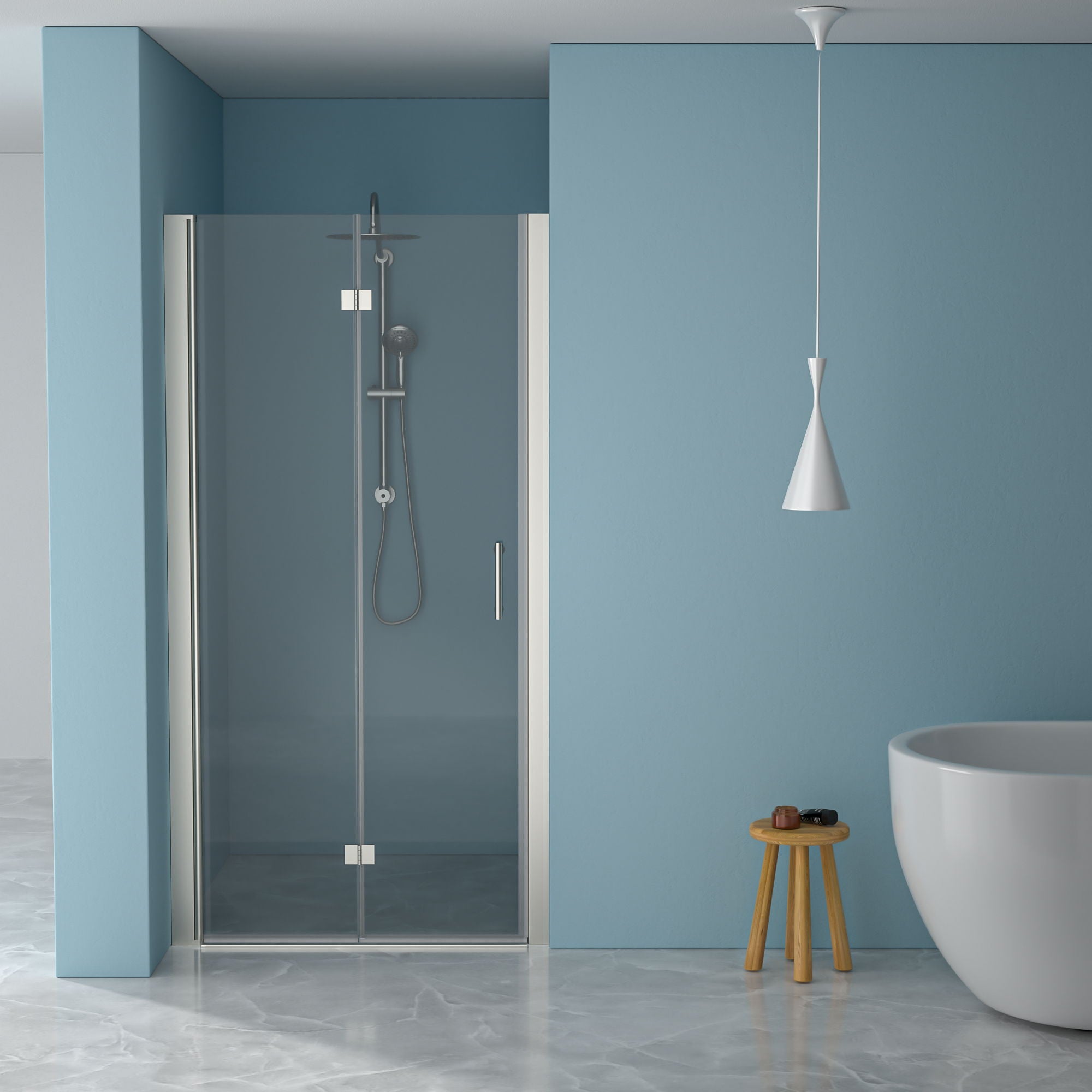 Fold Frameless Shower Door With Tempered Glass