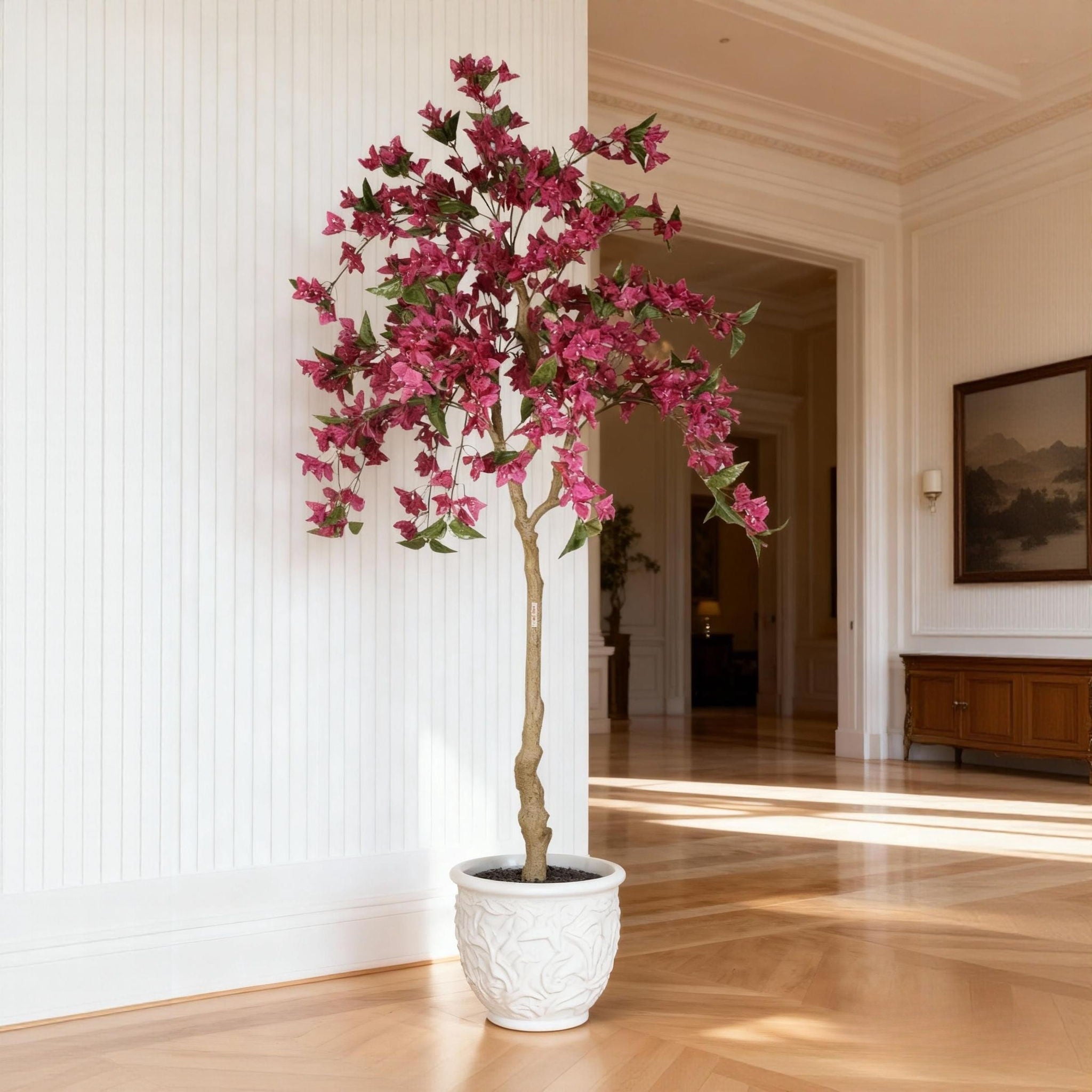 Artificial Bougainvillea Tree, Realistic Faux Potted Plant For Indoor Home Decor - Dark Pink / Green Leaves