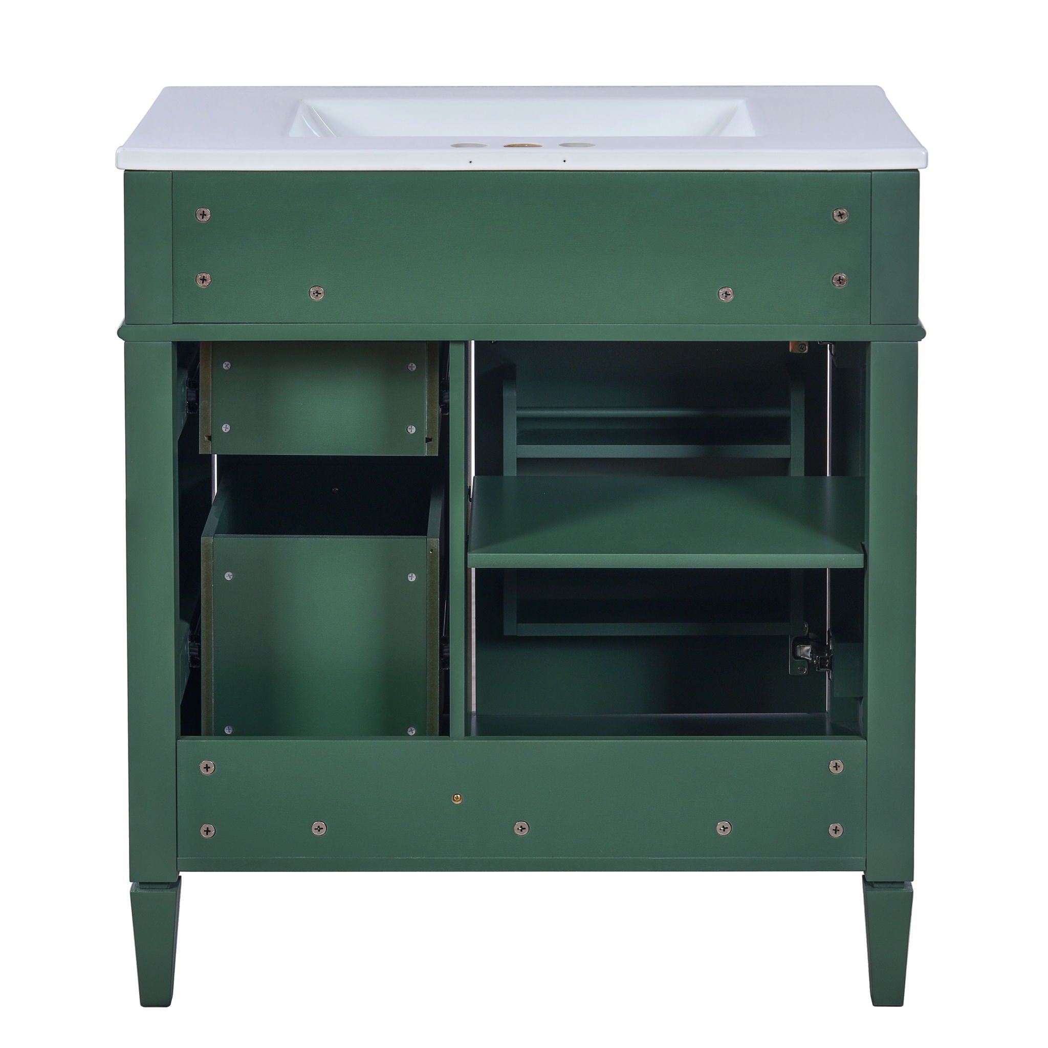 Bathroom Vanity With Top Sink, 2 Doors And 3 Drawers, Freestanding Set With Mirror Cabinet