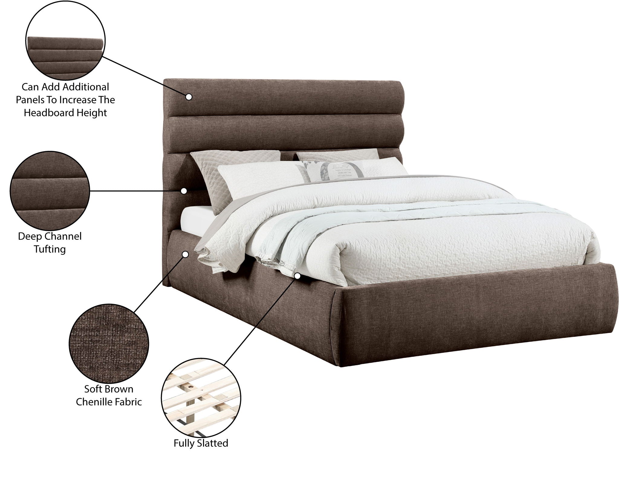 Adam - Chenille Fabric Bed With 52" Headboard