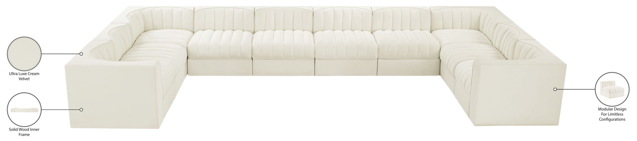 Rummi - Velvet Performance Fabric Upholstered 10 Piece Modular Sectional