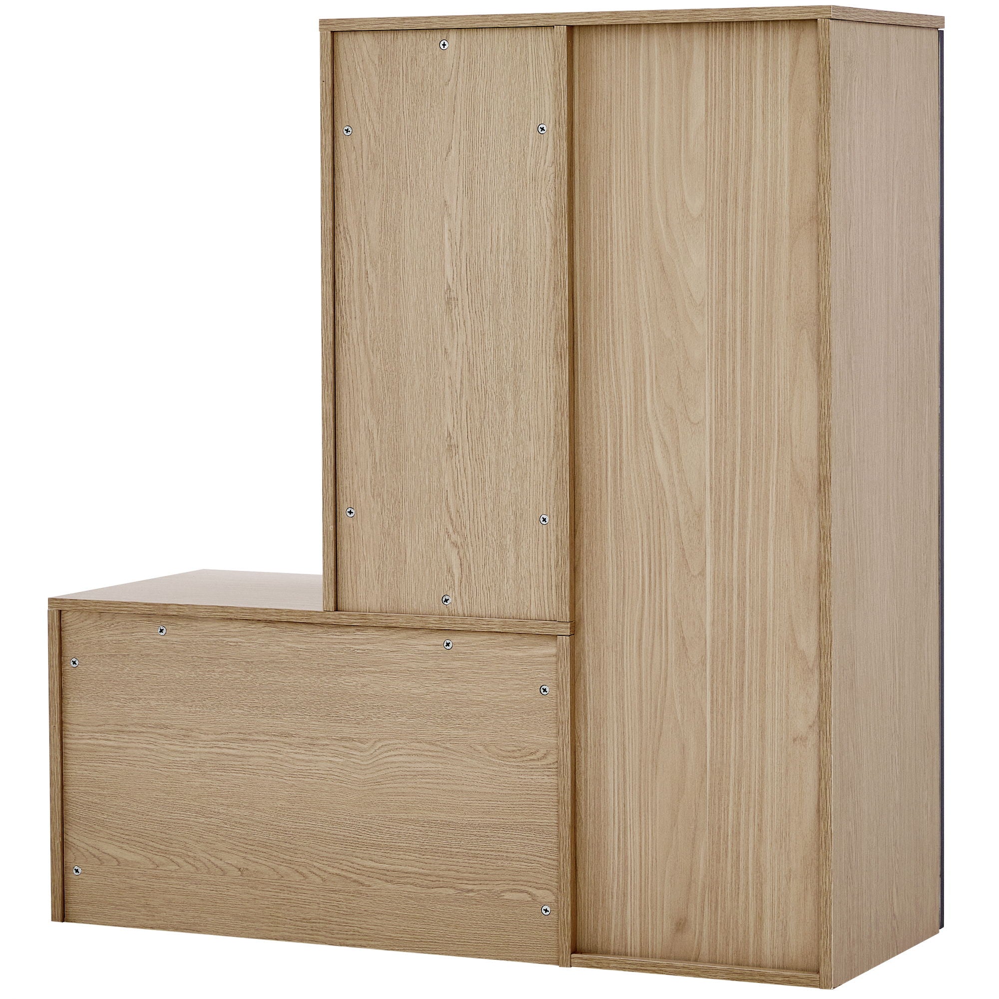 Modern Multi Functional Shoe Storage Bench & Cabinets With Adjustable Shelves - Gray / Natural Wood / White