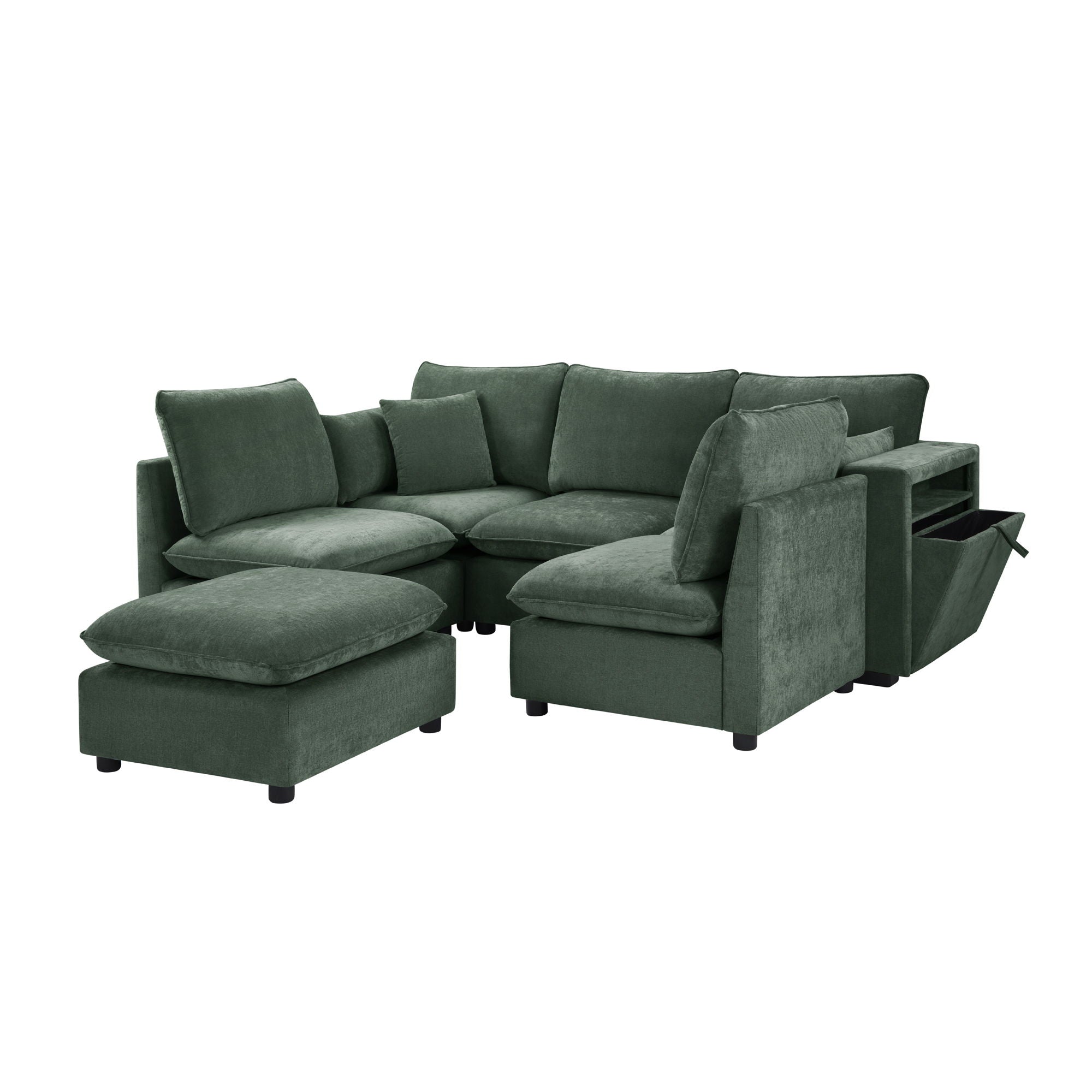 Modern Sectional Sofa U-Shaped With Movable Ottoman Storage Armrests And USB Ports