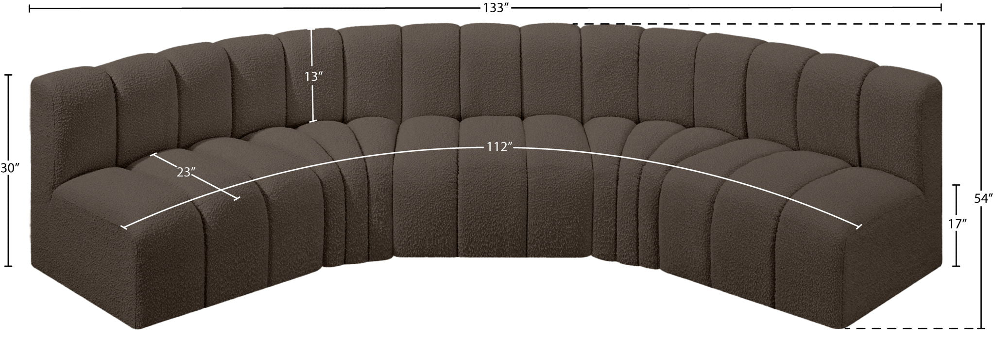 Arc - Boucle Fabric 5 Piece U-Shaped Modular Sofa