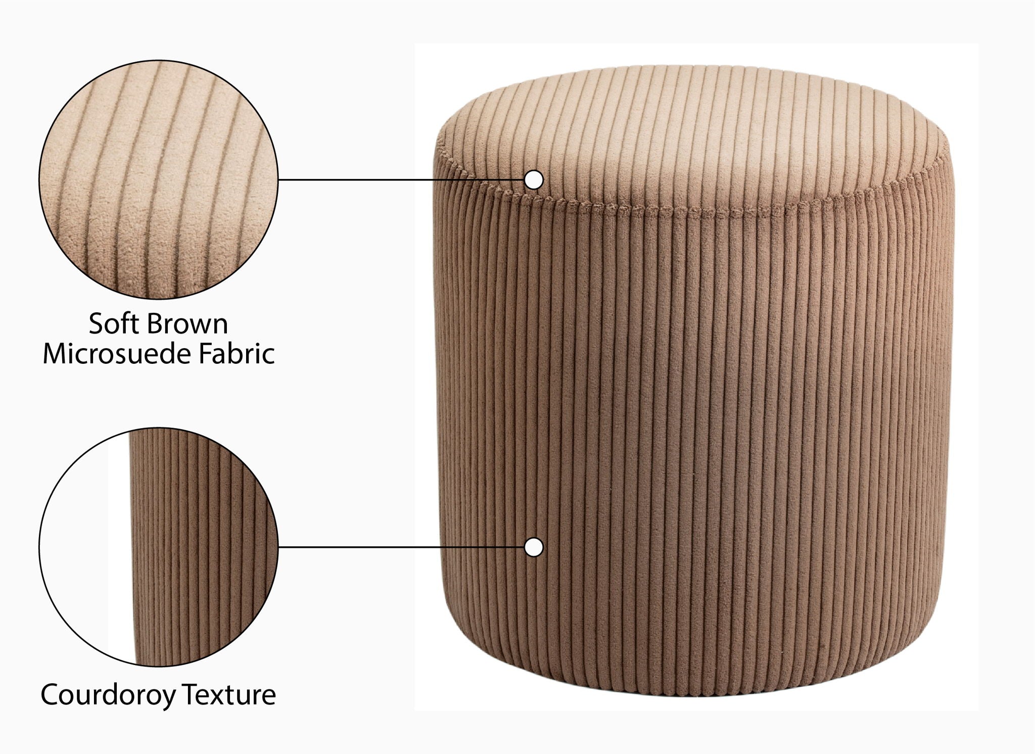 Roy - Round Microsuede Ottoman / Stool