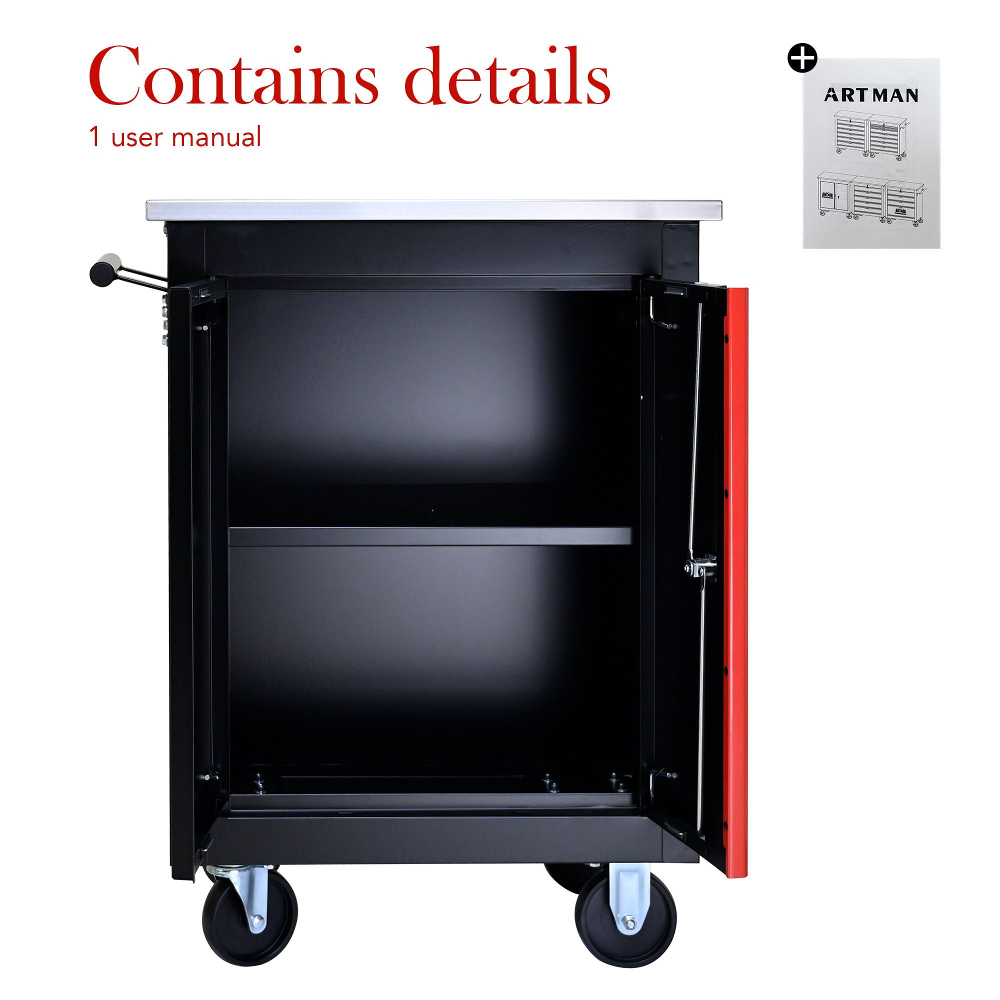 Double Door Clapboardl Multi Function Tool Cart - Black / Red