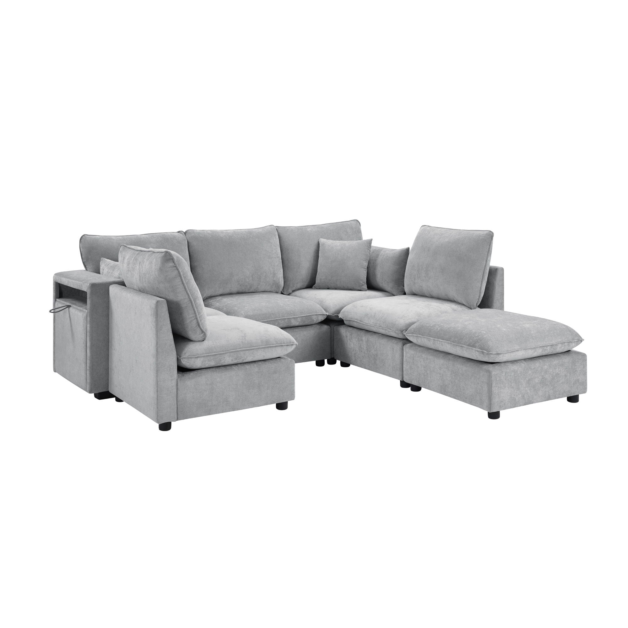 Modern Sectional Sofa U-Shaped With Movable Ottoman Storage Armrests And USB Ports