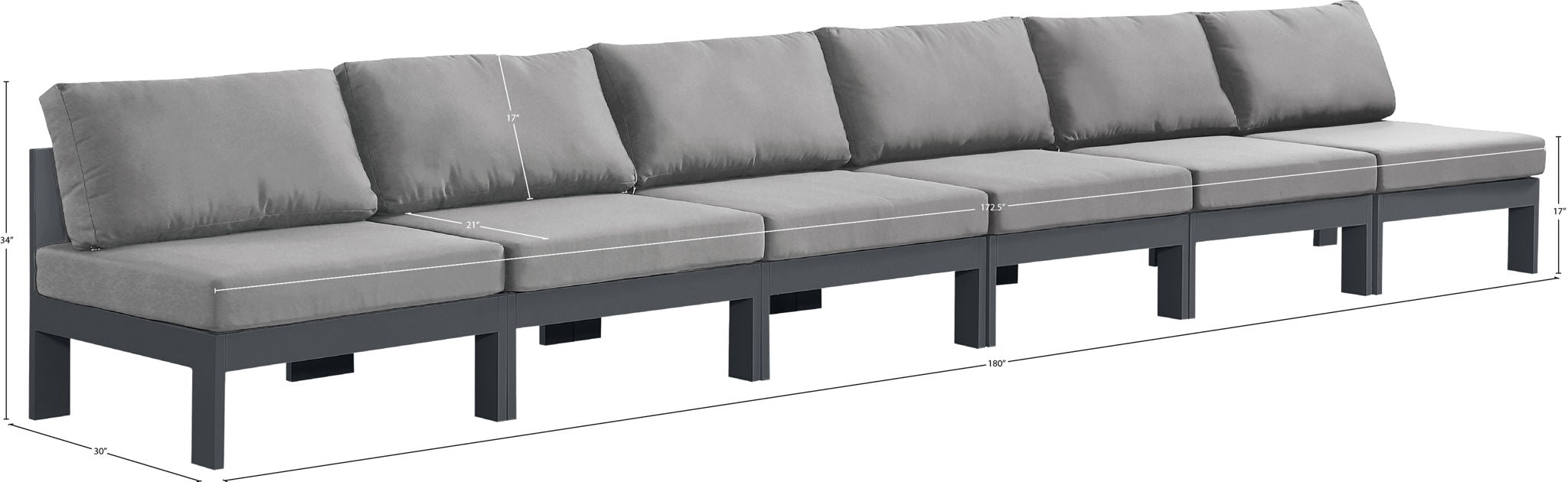 Nizuc - Outdoor Patio 6 Seat Armless Modular Sofa With Gray Frame