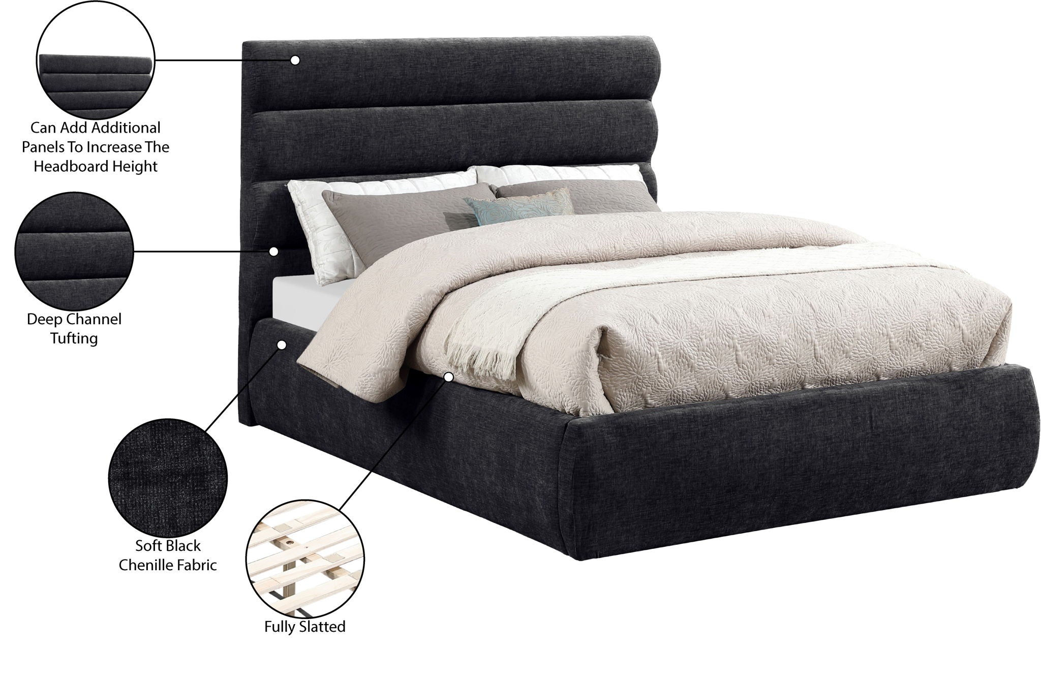 Adam - Chenille Fabric Bed With 52" Headboard