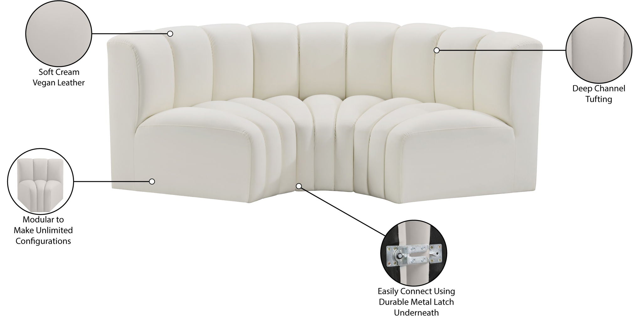 Arc - Faux Leather 3 Piece Modular U-Shaped Sofa