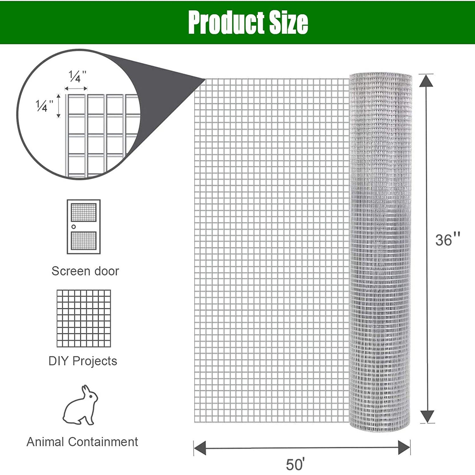 Galvanized Hardware Cloth, Gauge Metal Wire Fencing Roll For Garden And Animal Protection - Silver