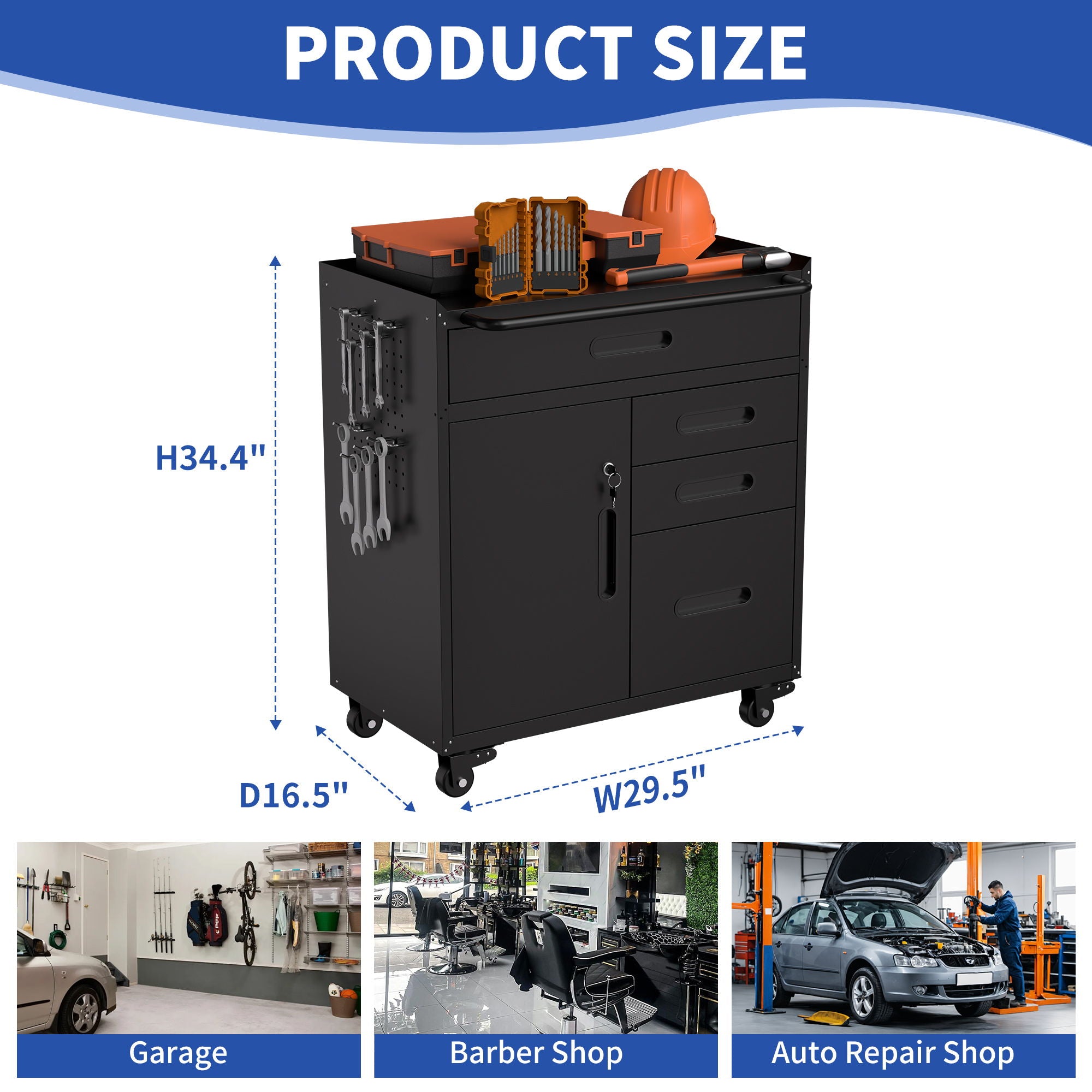 Rolling Tool Cabinet Heavy Duty Garage Storage With Lockable Doors & Drawers