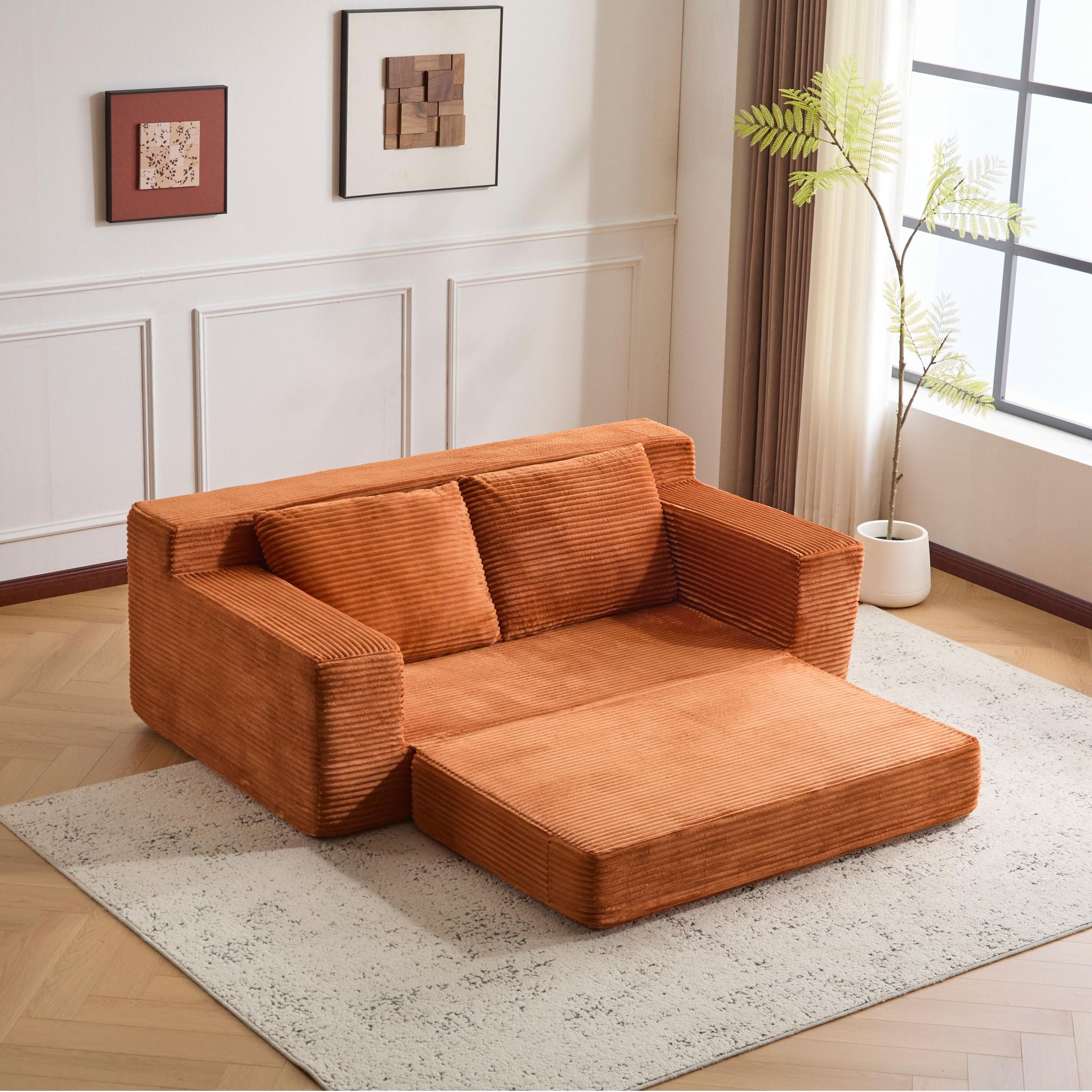 Comfortable Deep Seat Loveseat Sofa Bed, Reversible Cushion With Pillows