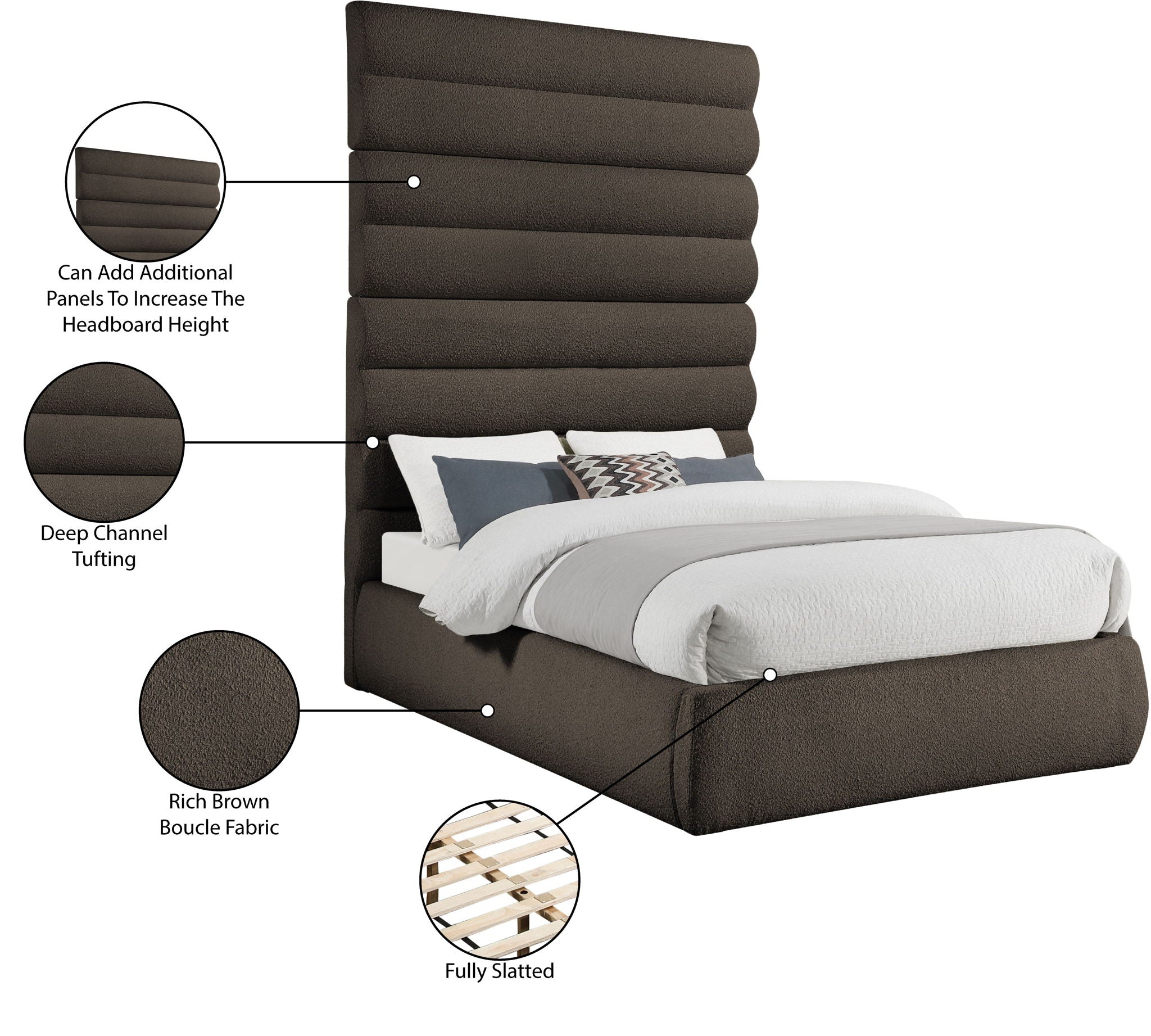 Adam - Boucle Fabric Bed With 89" Headboard