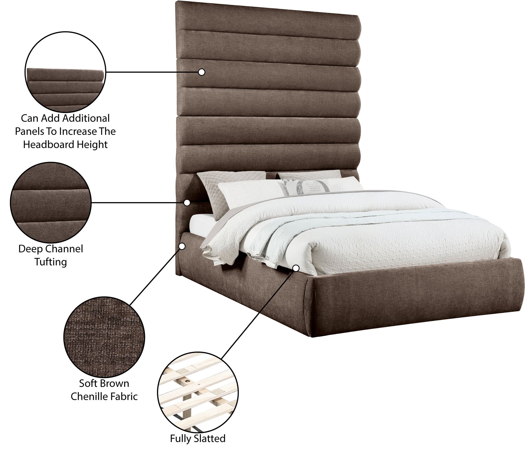 Adam - Chenille Fabric Bed With 89" Headboard