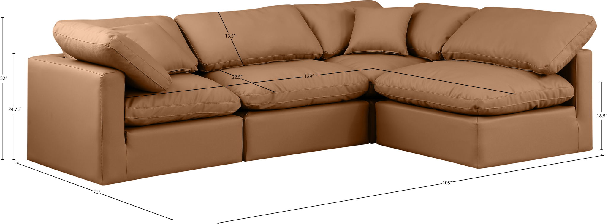 Indulge - Faux Leather 4 Piece Modular Sectional