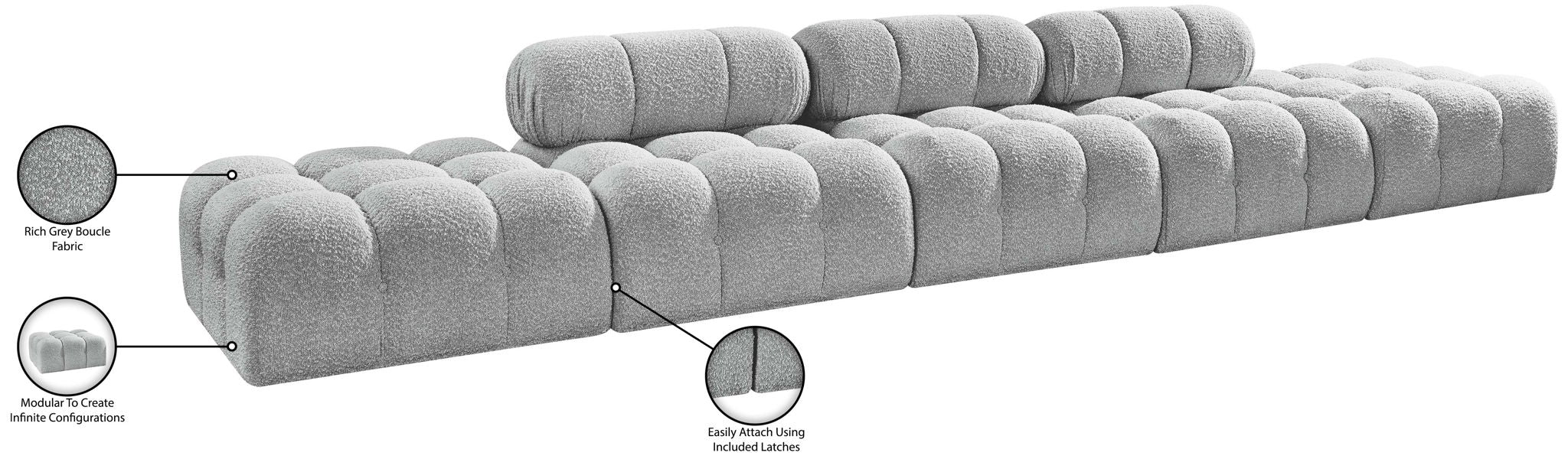 Ames - 5 Piece Boucle Upholstered Modular Sofa With 2 Armless Seats