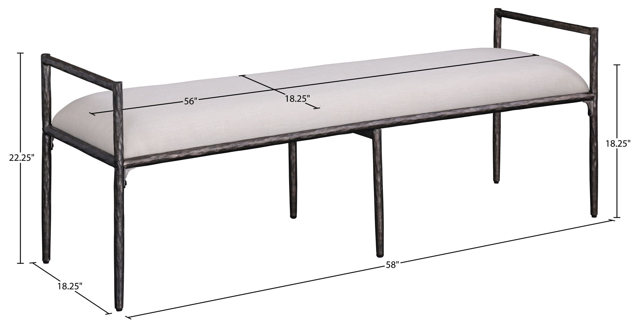 Axis - Linen Textured  Beige Fabric Upholstered Bench