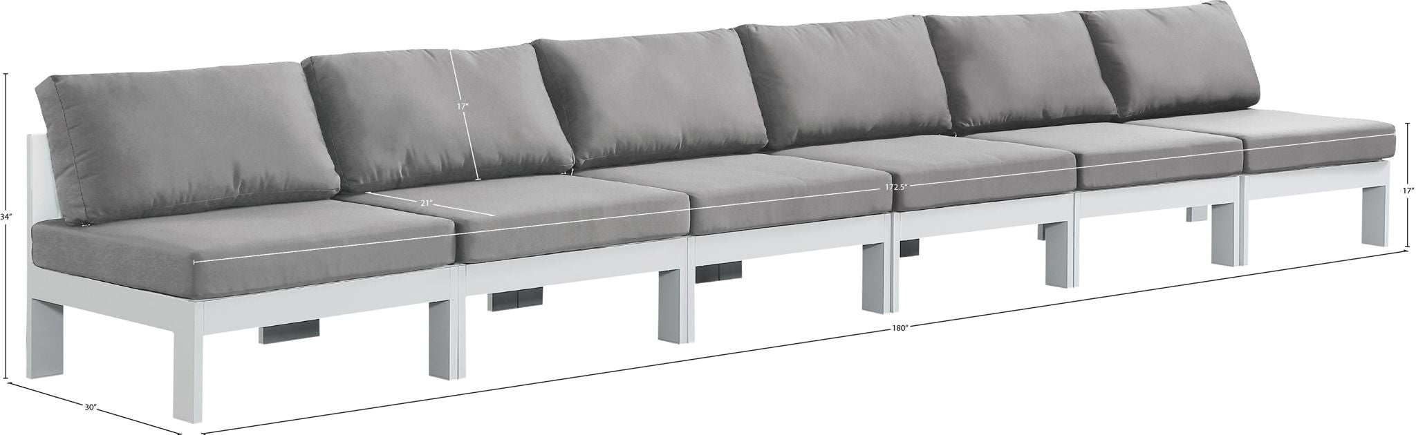 Nizuc - Outdoor Patio 6 Seat Armless Modular Sofa With White Frame