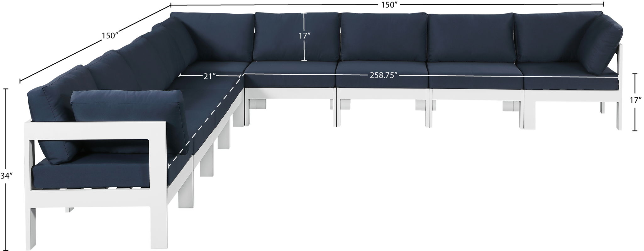 Nizuc - Outdoor Patio 9 Piece Modular Sectional With White Frame