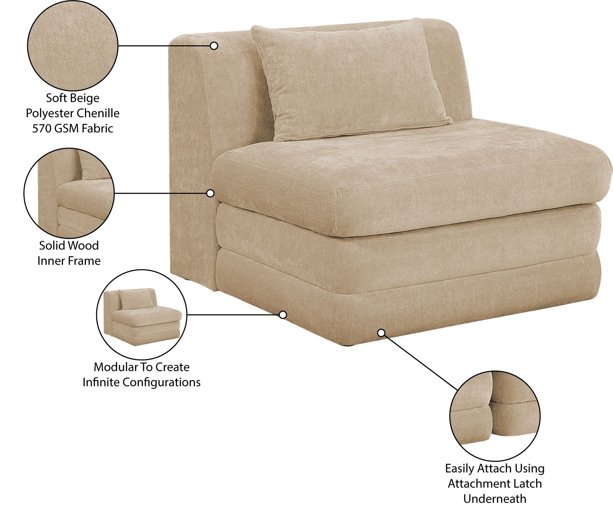Stellar - Chenille Fabric Upholstered Modular Armless Chair