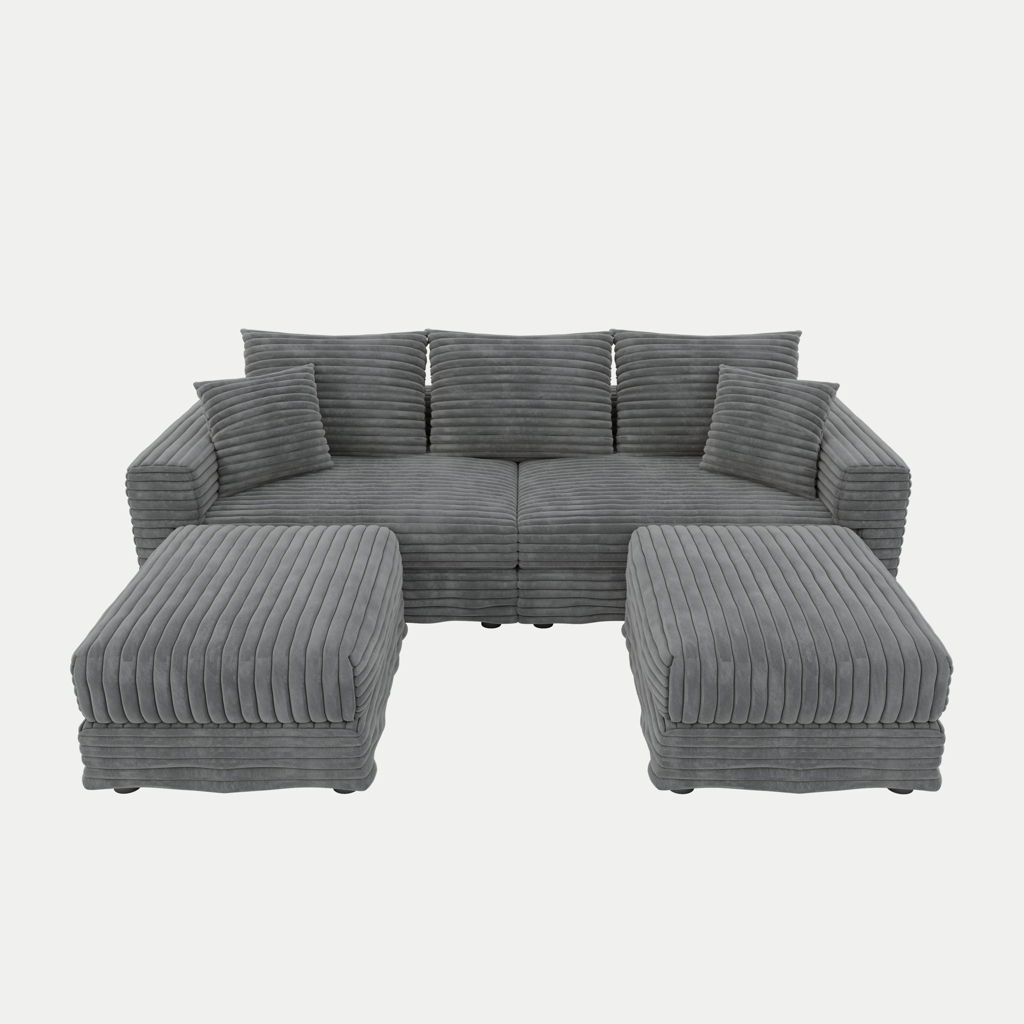 Convertible Deep Seat Sofa With Soft Pillows And Ottomans