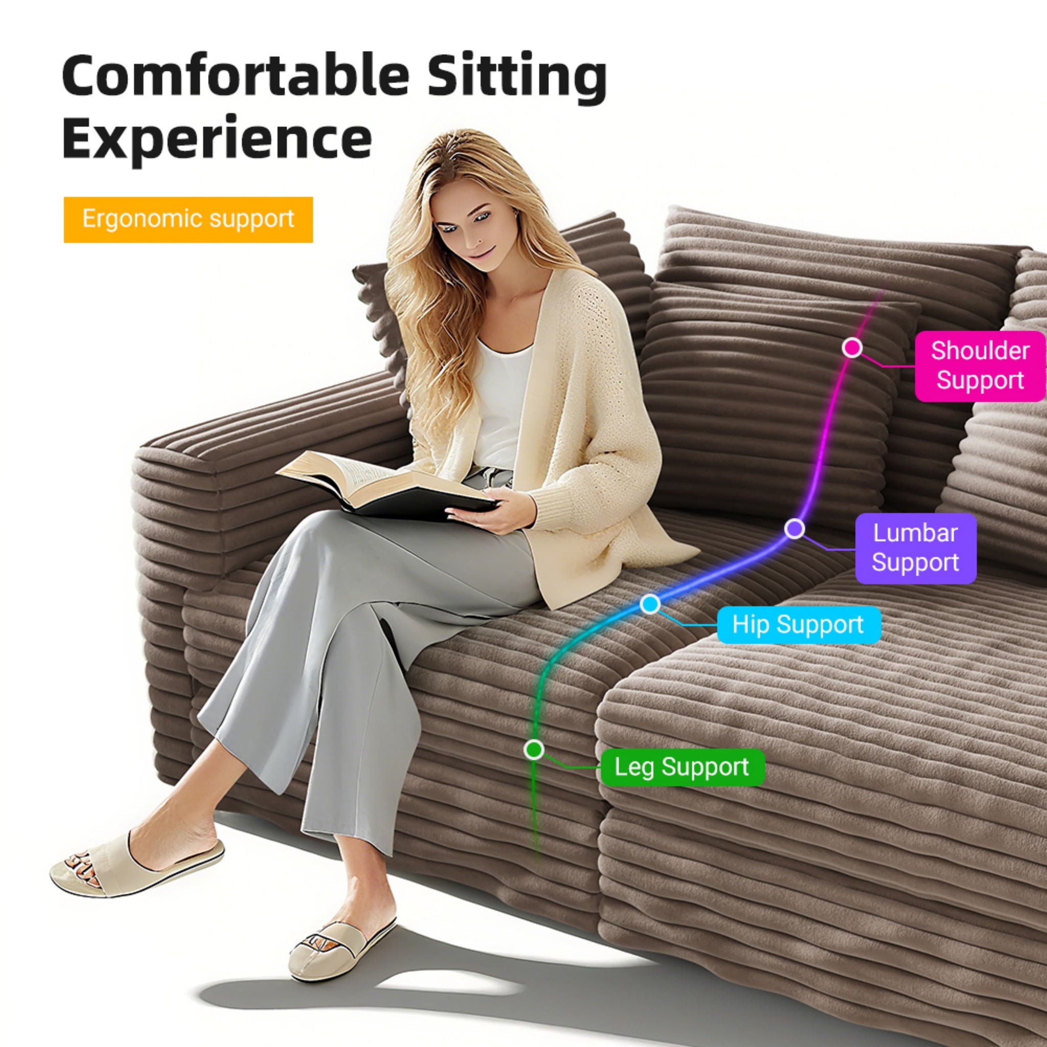 Deep Seat Convertible Sofa With Soft Pillows And Ottomans