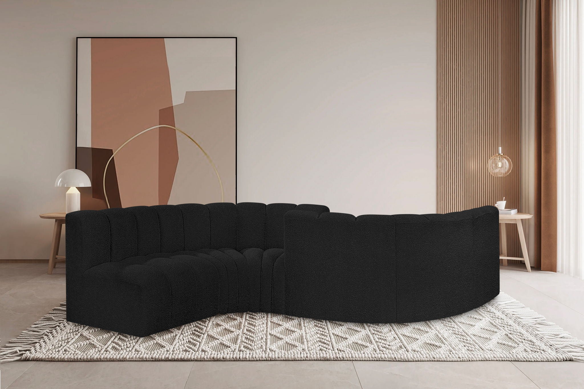 Arc - Boucle Fabric 6 Piece Modular Sofa - Black