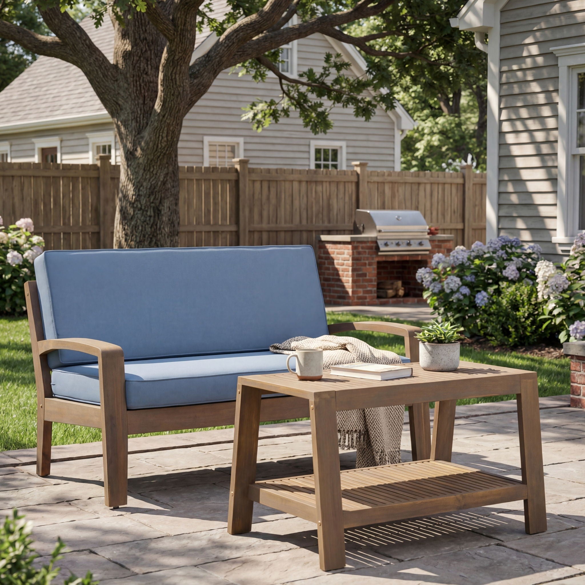 2 Piece Outdoor Conversation Set (Loveseat & Coffee Table With Water-Resistant Cushions)