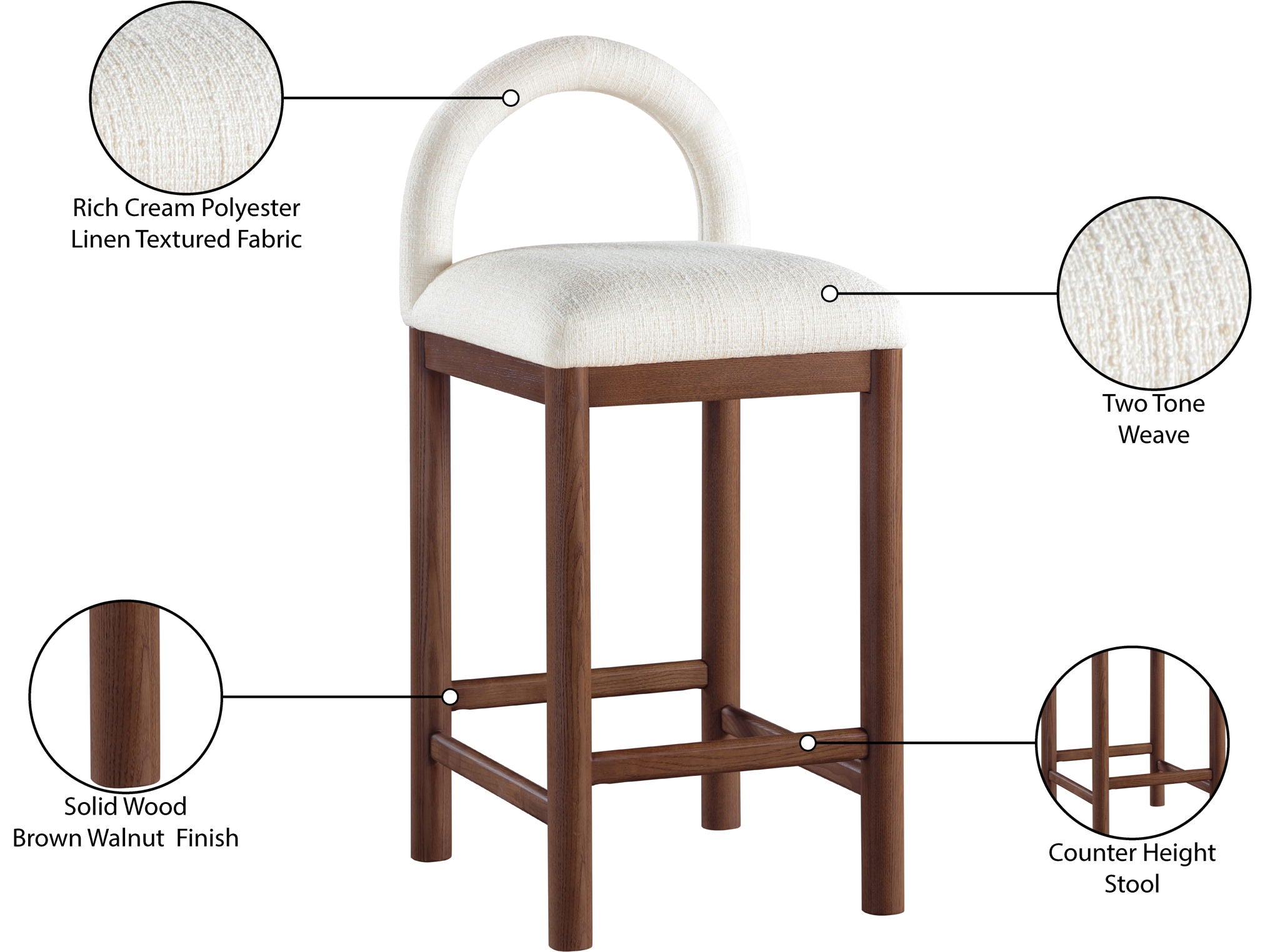 Conrad - Linen Counter Stool With Brown Legs