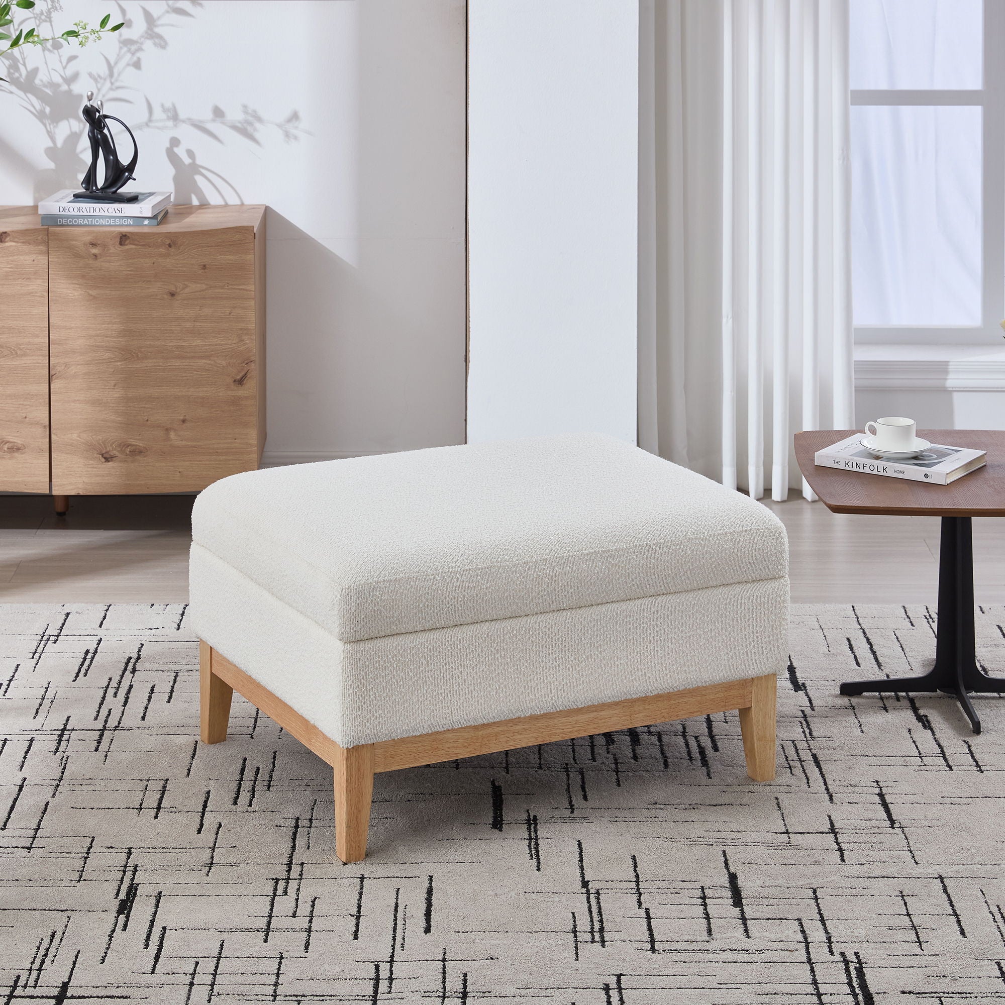 Upholstered Storage Ottoman With Reversible Lid Coffee Table, Foot Stool