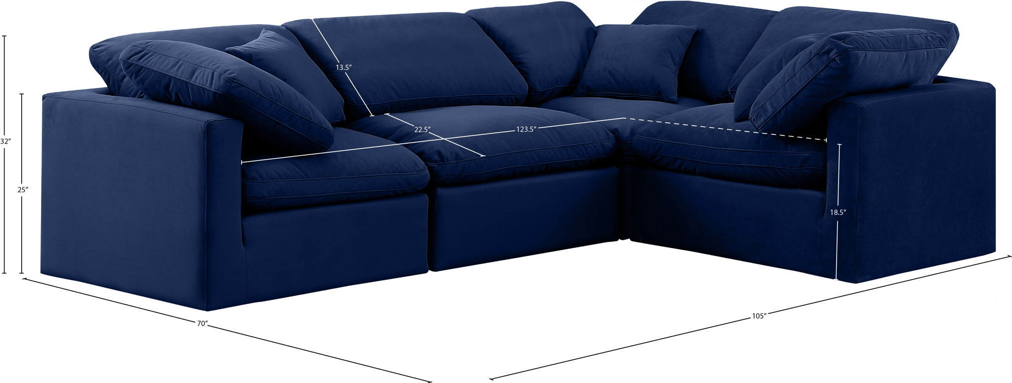 Indulge - Velvet 4 Piece Modular Corner Sectional