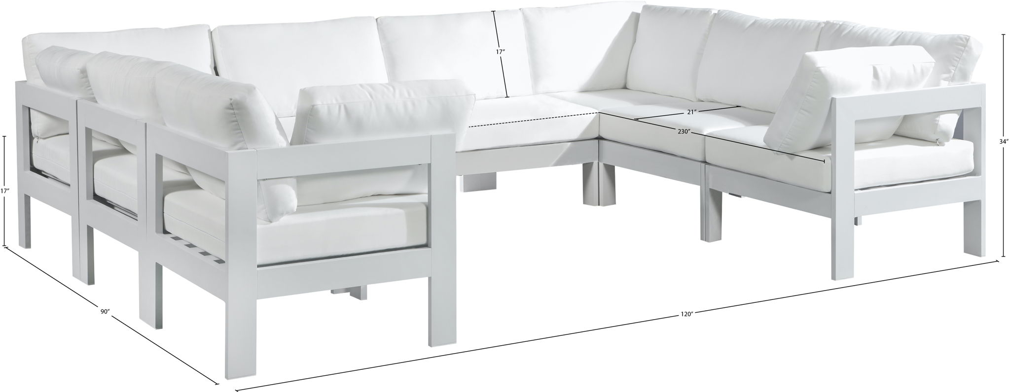 Nizuc - Outdoor Patio 8 Piece Modular Sectional With White Frame