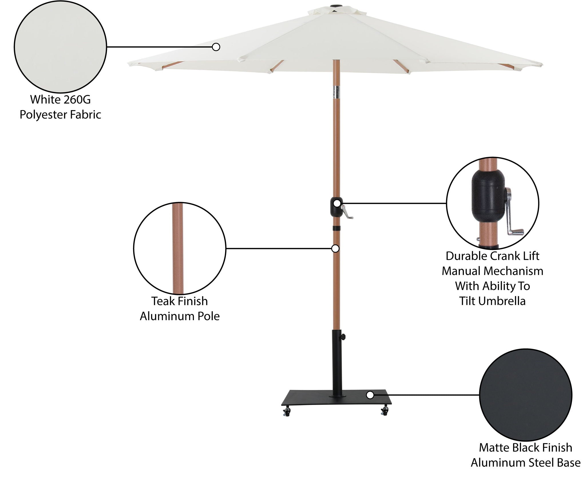 Fiji - Aluminum Patio Umbrella With Square Black And Teak Base