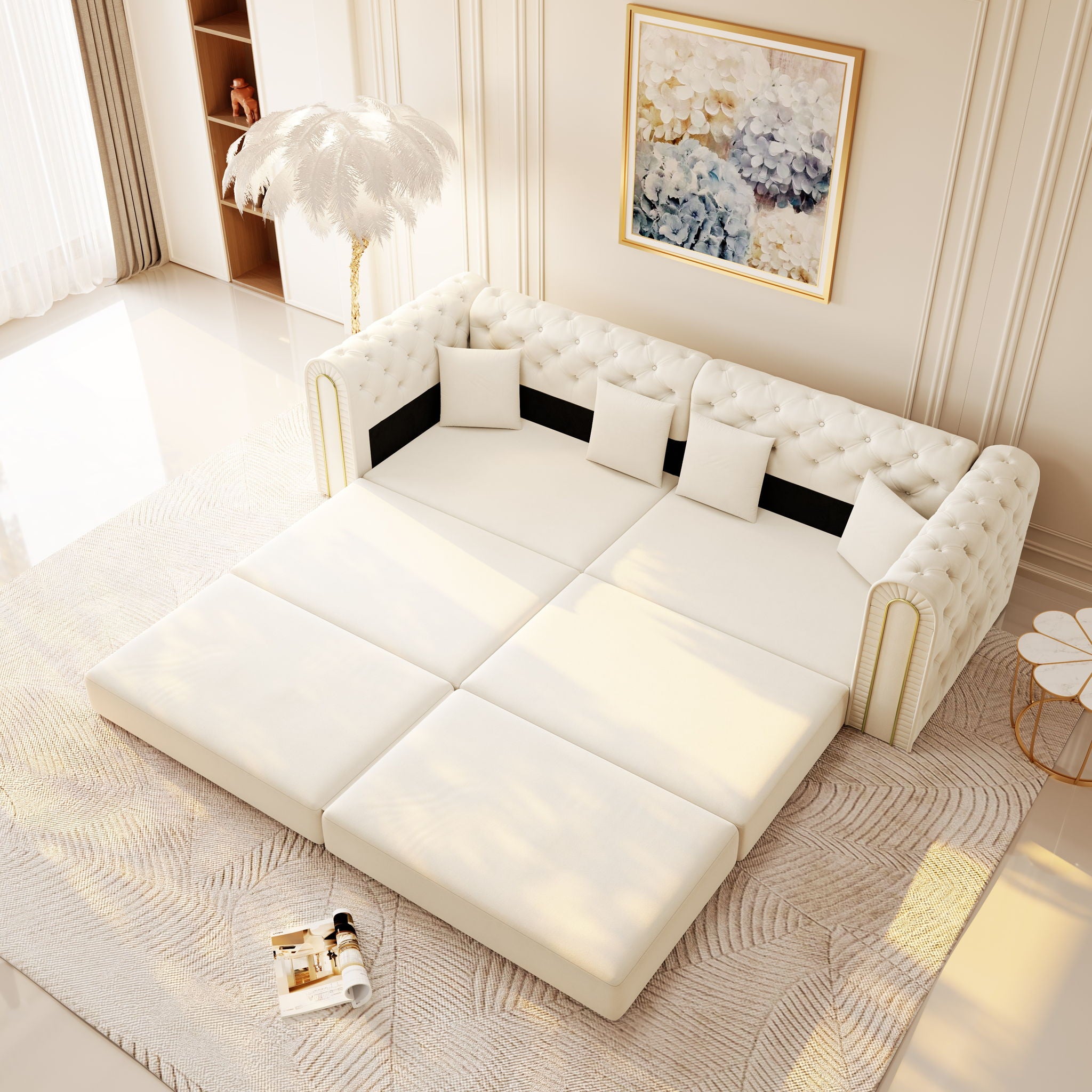 3-In-1 Convertible Sleeper Sofa With Movable Ottoman For Living Room