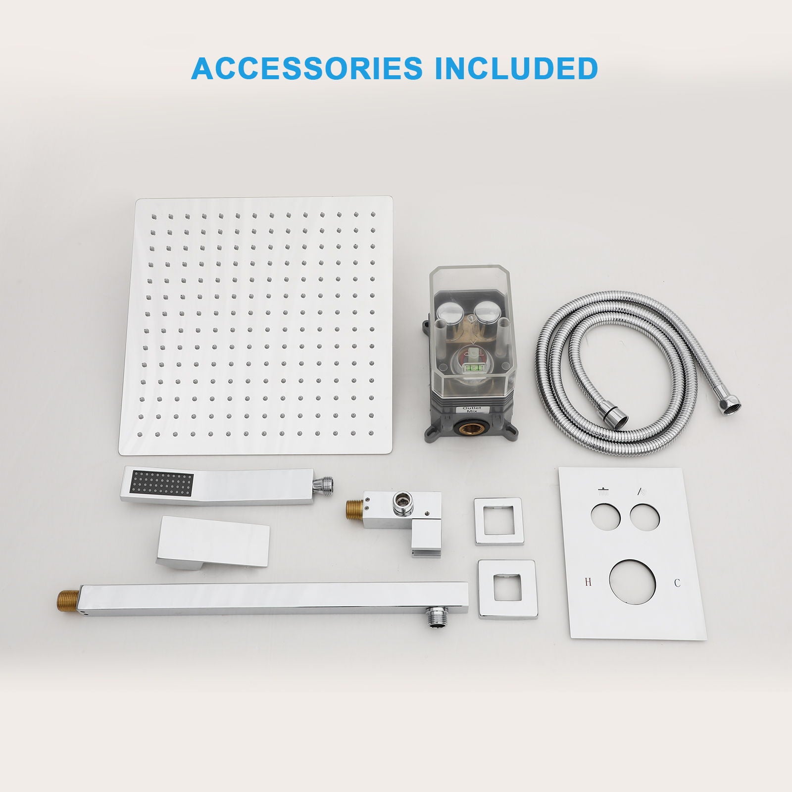 Dual Shower Head System With Square Rain Shower And Rough In Valve