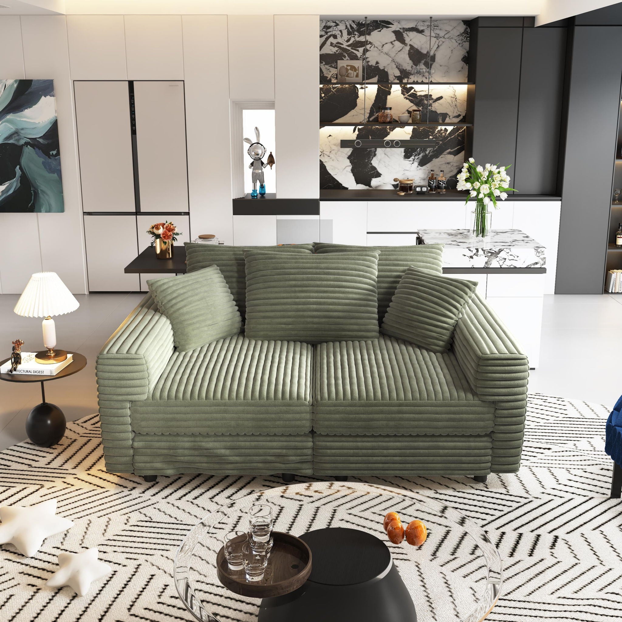 Convertible Deep Seat Sofa With Soft Pillows And Ottomans