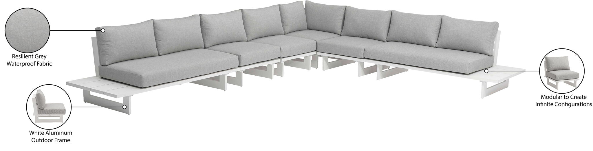Maldives - 6 Piece Water Resistant Outdoor Patio Modular Sectional With White Base