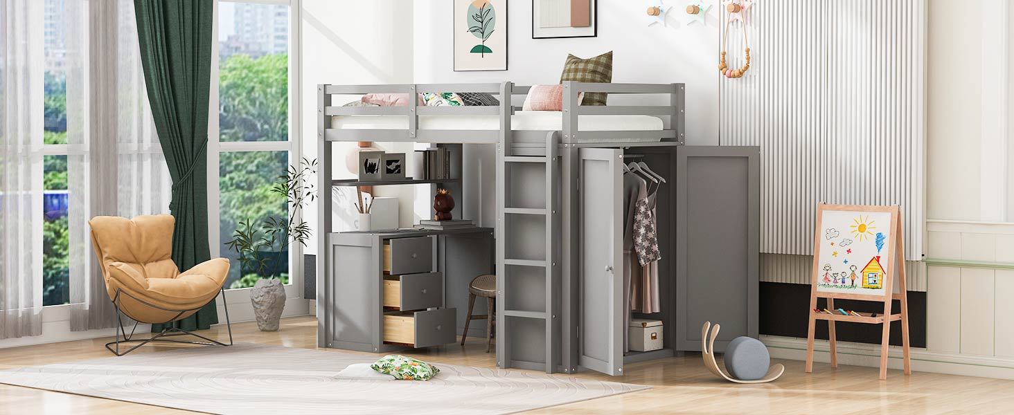 Loft Bed With Drawers, Desk, And Wardrobe