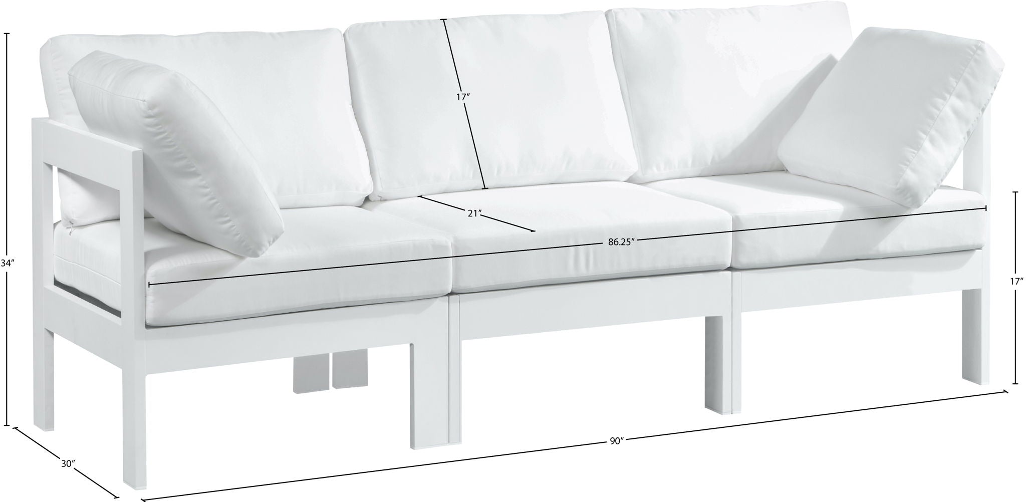 Nizuc - Outdoor Patio 3 Seat Modular Sofa With White Frame