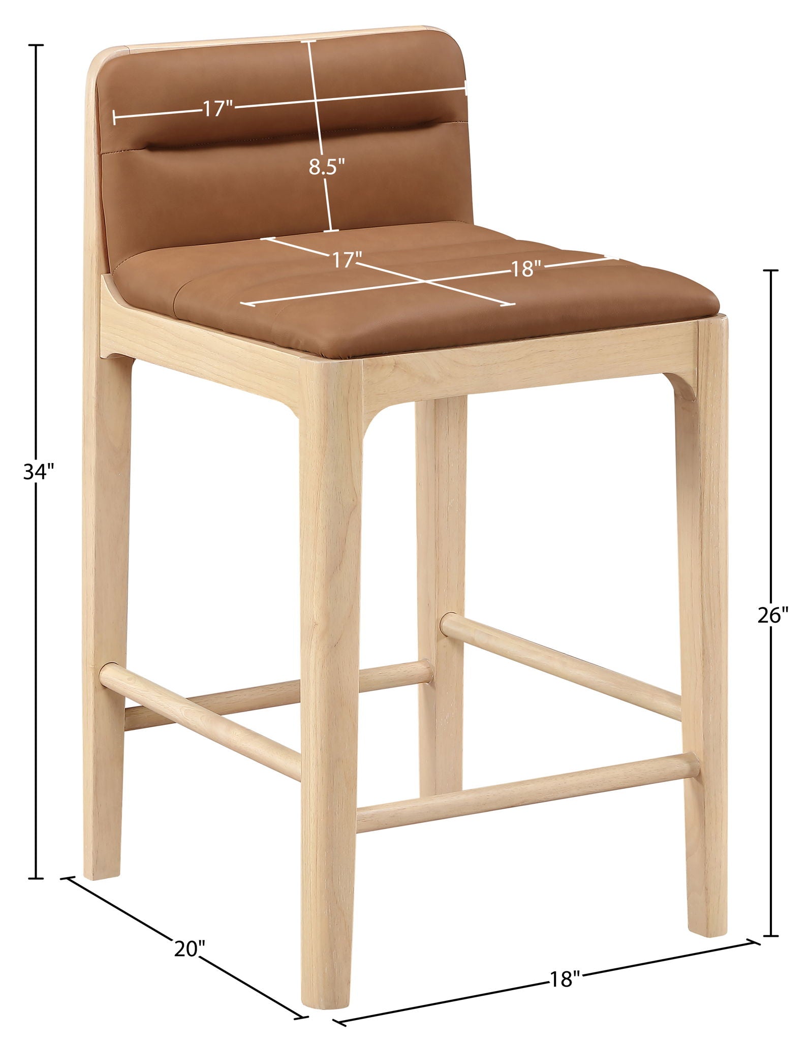 Ellis - Vegan Leather Upholstered Counter Stool (Set of 2) - Natural Base