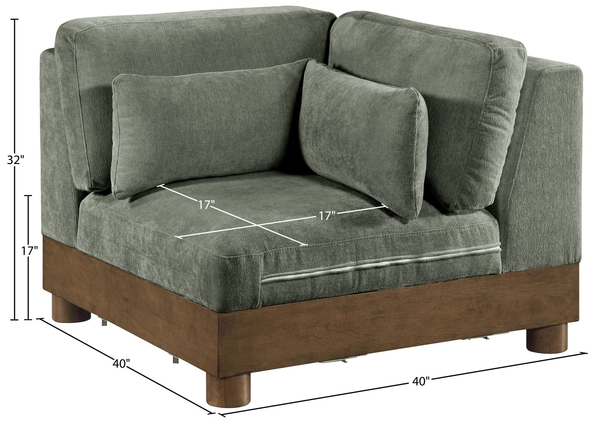 Turin - Chenille Fabric Upholstered Modular Corner Chair - Walnut Base