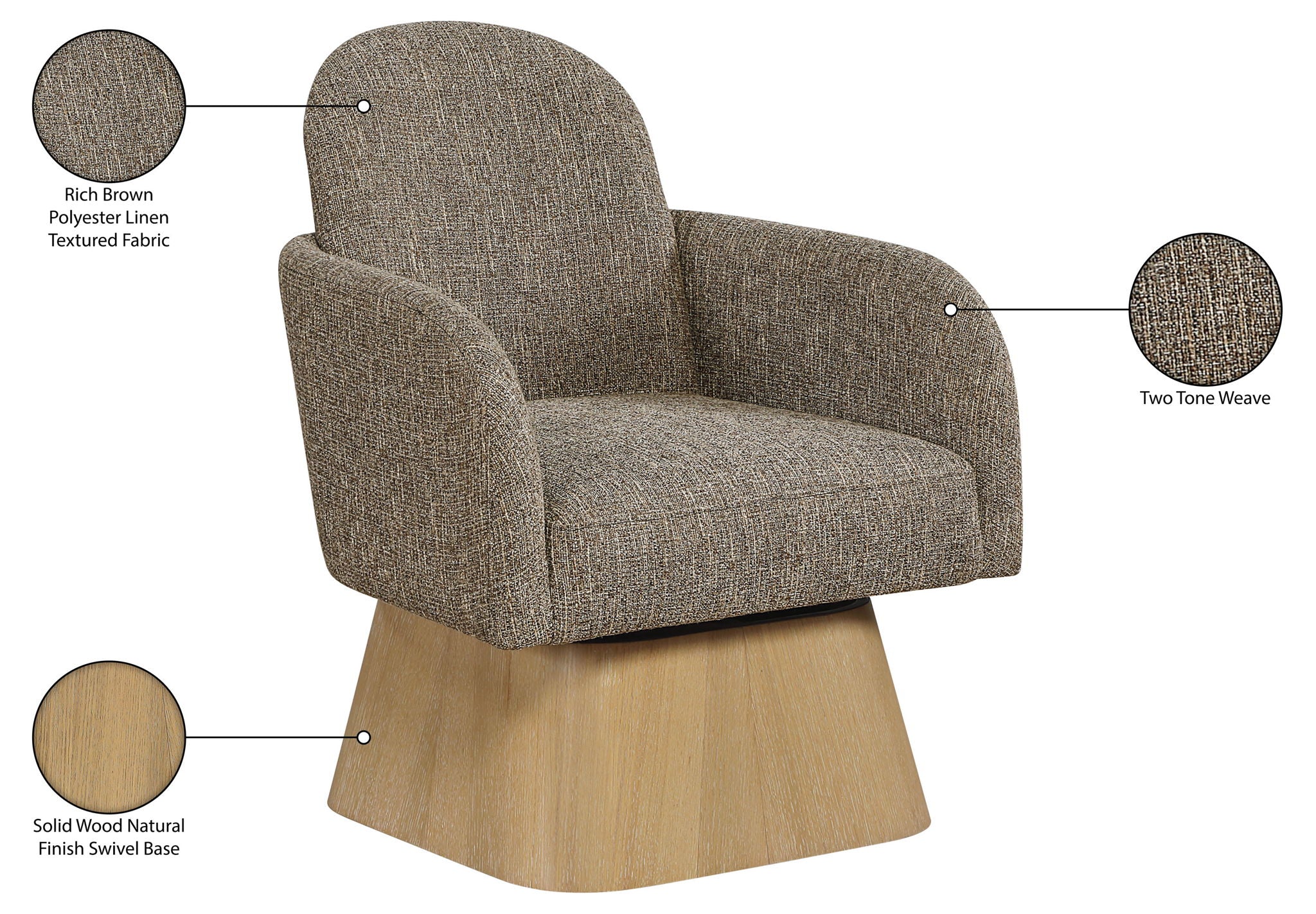 Marlowe - Linen Textured Fabric Upholstered Swivel Accent Chair - Stained Natural