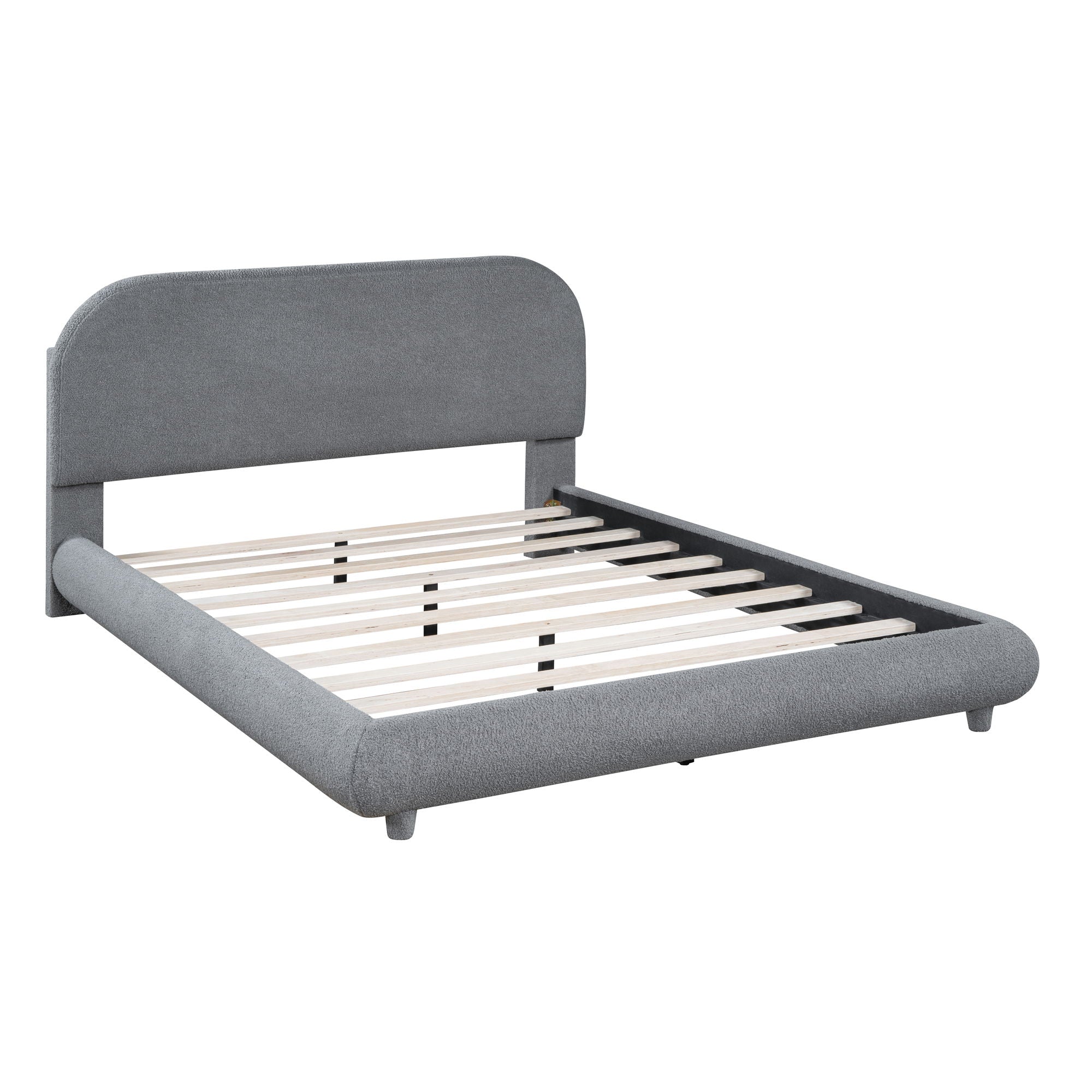 Upholstered Platform Bed With Thick Solid Frame And Stylish Curve-Shaped Design