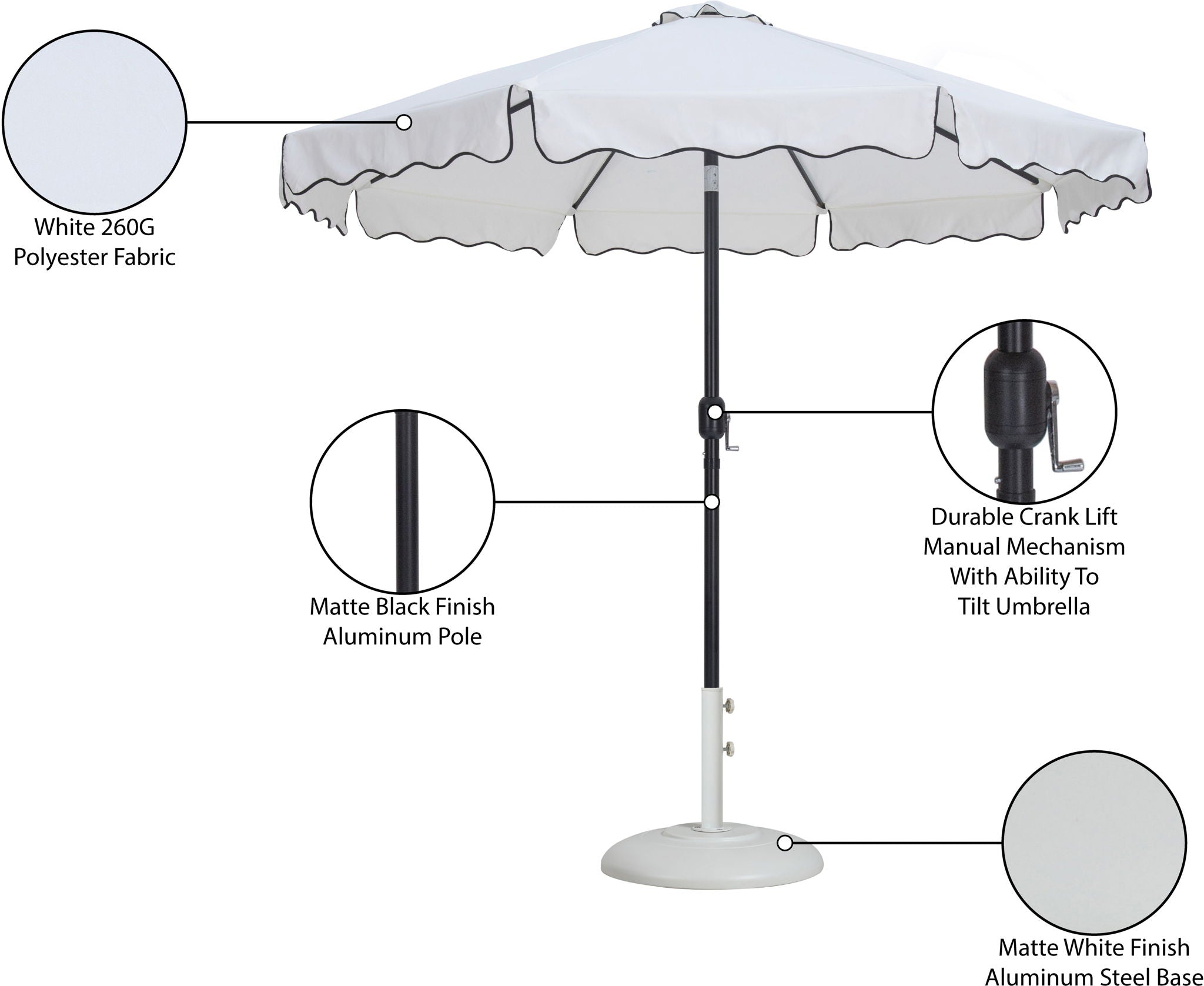 Amalfi - Patio Umbrella - White Base / Black Pole