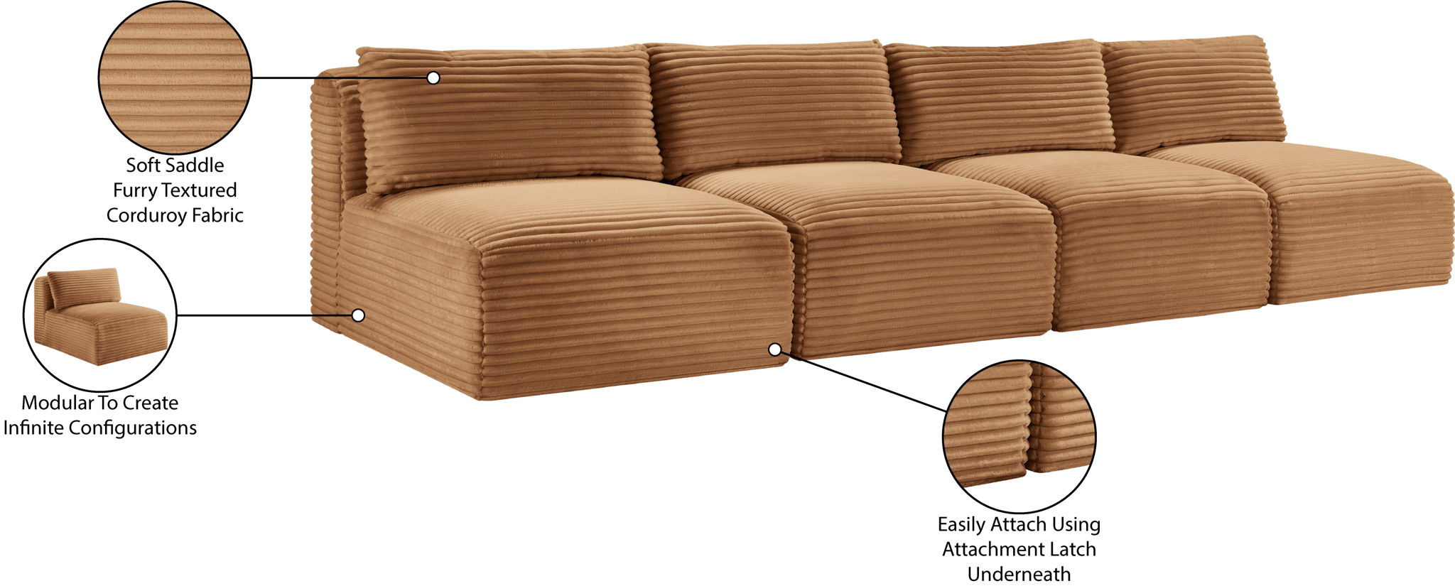 Shaggy - Fabric 4 Seat Modular Armless Sofa
