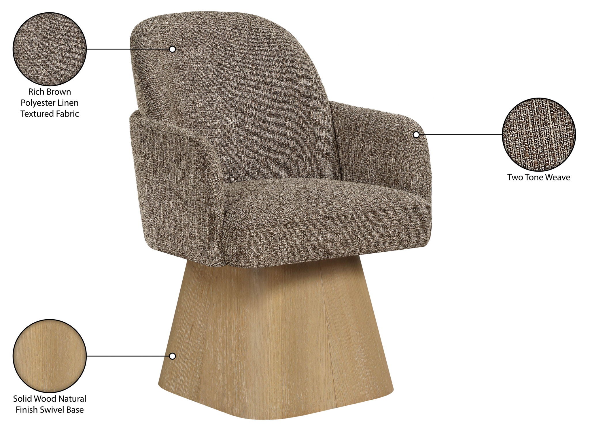 Marlowe - Linen Textured Fabric Upholstered Swivel Dining Arm Chair - Stained Natural