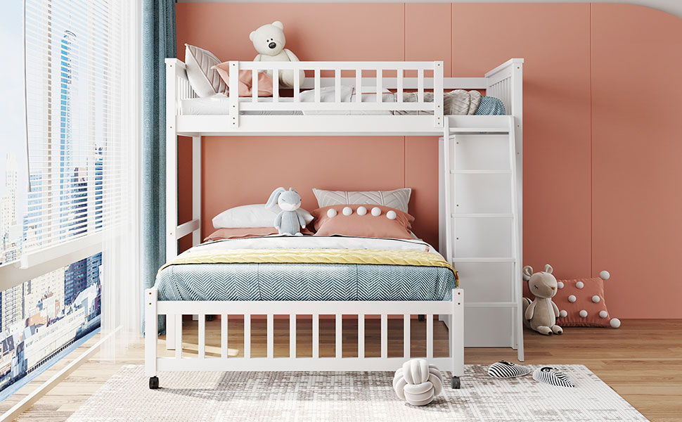 Bunk Bed With 6 Drawers And Flexible Shelves, Bottom Bed With Wheels