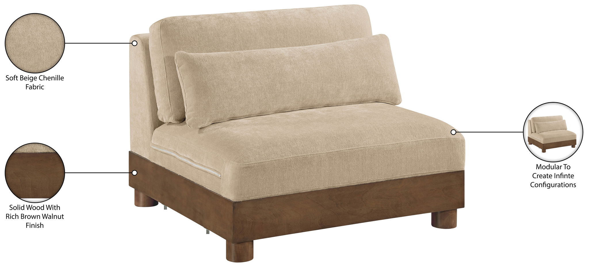 Turin - Chenille Fabric Upholstered Modular Armless Chair