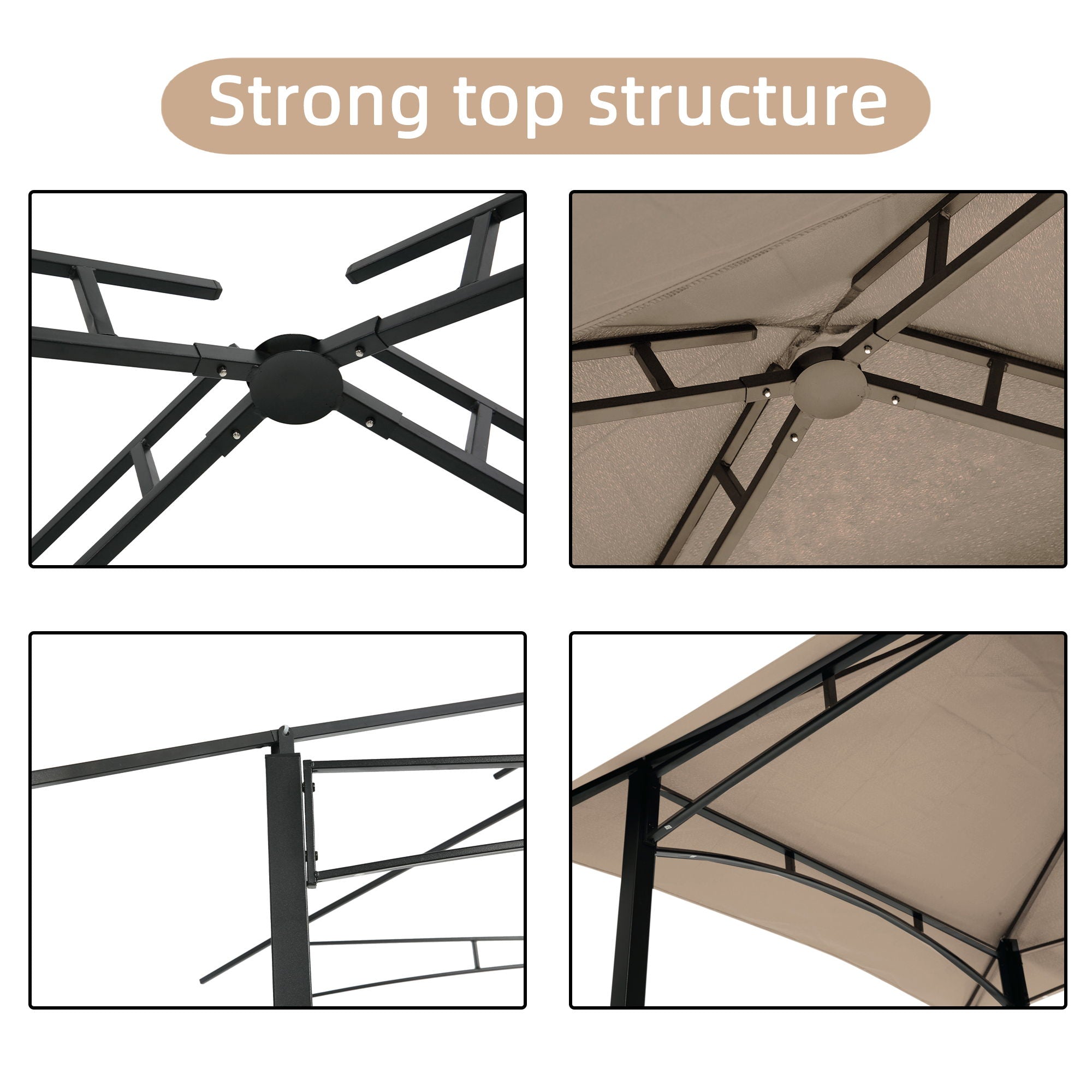 Outdoor Grill Gazebo With Double Tier Soft Top Canopy, Steel Frame, Bar Counters & Hook